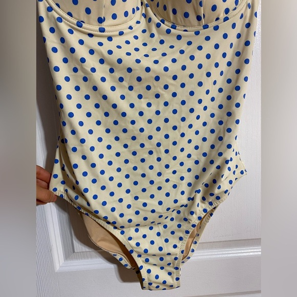 NWT J Crew Underwire Polka Dot Cream & Blue One Piece Bathing Suit Size 12 - Picture 4 of 13
